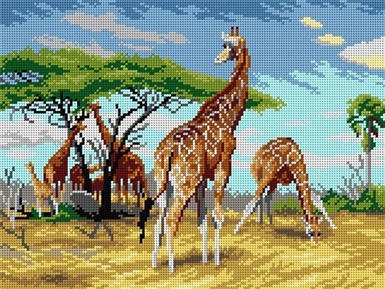 Needlepoint Canvas For Halfstitch W/O Yarn - Friedrich Wilhelm Kuhnert - Giraffes