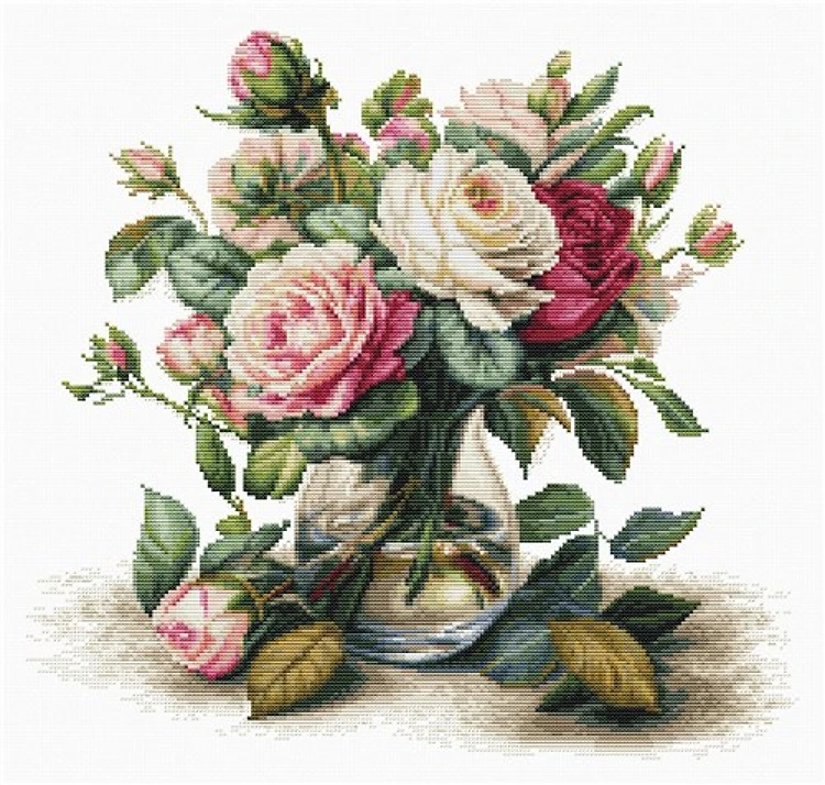 Vase With Roses Cross Stitch Kit