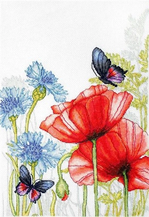 Poppies And Butterflies Cross Stitch Kit