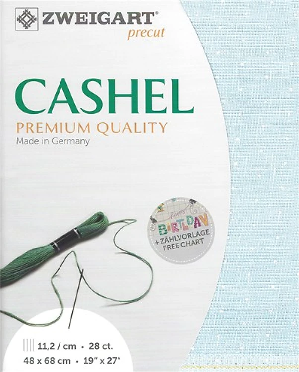 Precut Zweigart Cashel 28 count - Blue With White Mini Dots