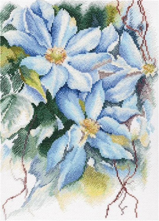 Blue Clematis Cross Stitch Kit