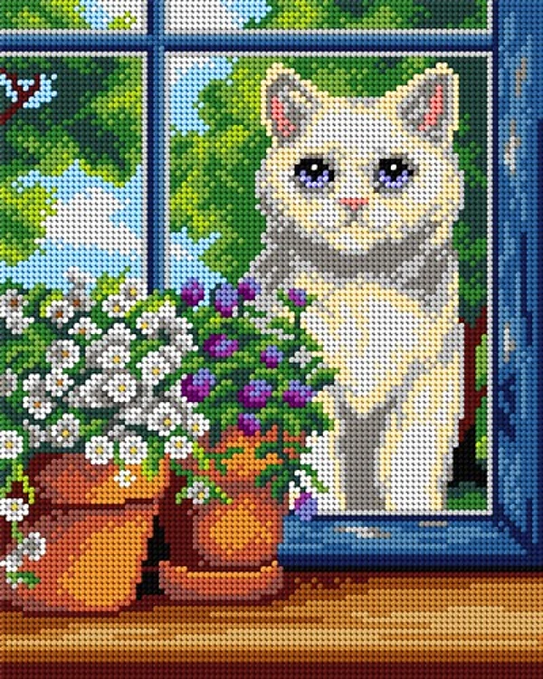 Needlepoint Canvas For Halfstitch W/O Yarn White Cat