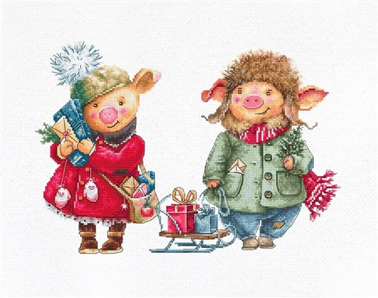 Christmas Pigs Cross Stitch Kit