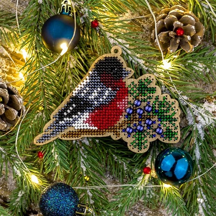 Bird Beadwork Ornament On Wood