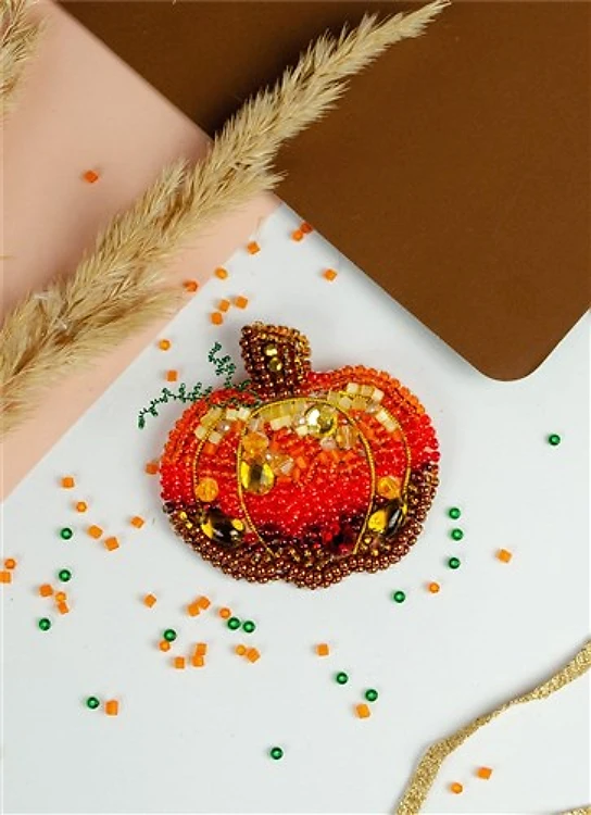 Golden Pumpkin Beadwork Brooch Kit