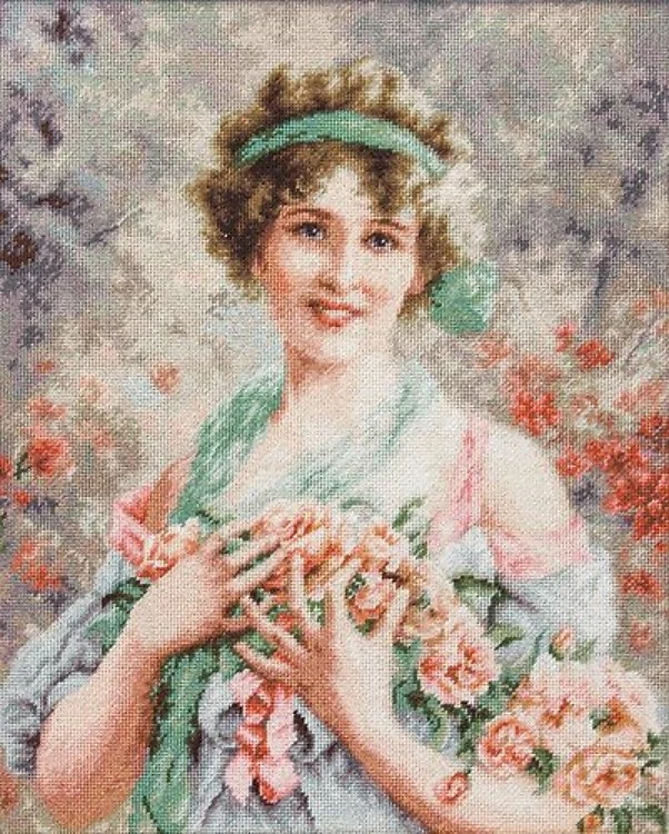 The Girl With Roses Cross Stitch Kit