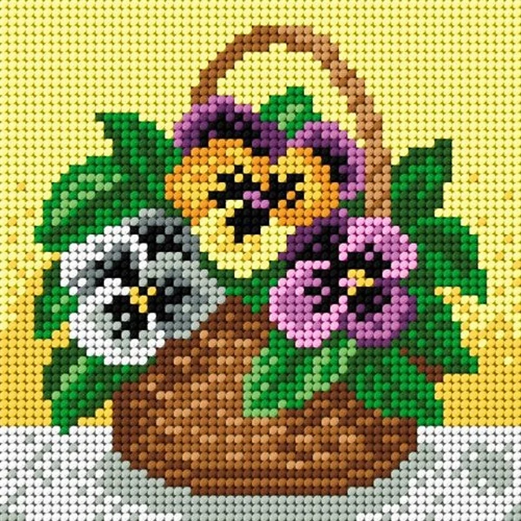 Needlepoint Canvas For Halfstitch W/O Yarn - Small Basket Of Pansies