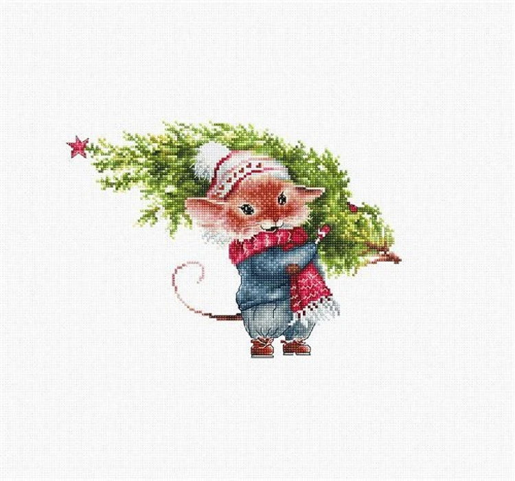 Mouse with fir tree B1169L Counted Cross-Stitch Kit