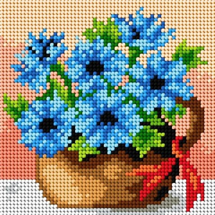 Gobelin canvas for halfstitch without yarn Basket of Cornflowers