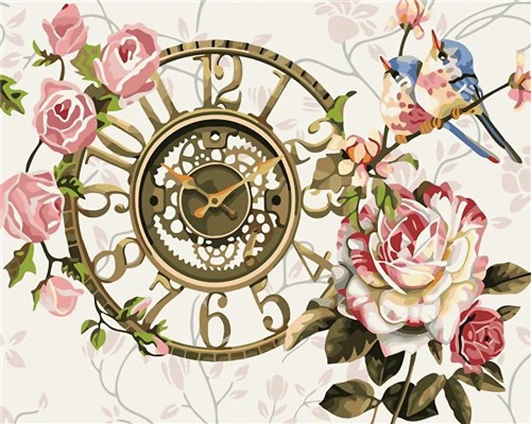 Painting by Numbers kit Crafting Spark Clock with Flowers R013 19.69 x 15.75 in