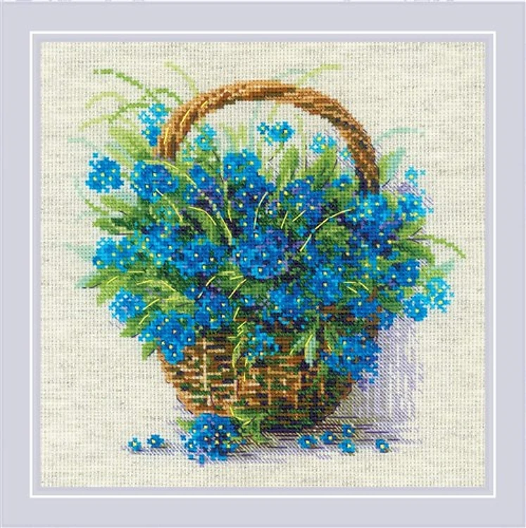 Forget Me Nots in a Basket R2170 Counted Cross Stitch Kit
