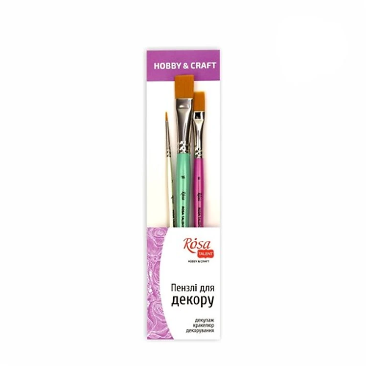 Rosa Studio Paint Brush Set N3 - FOR DECOR. synthetic round and flat. 3 pieces (N1,8,16).
