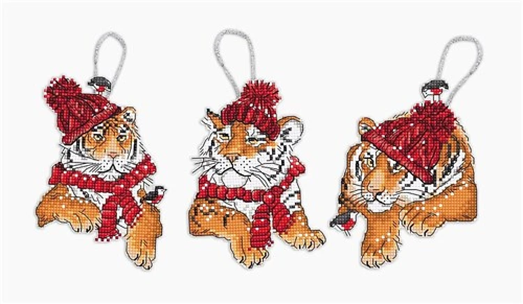 Counted Cross Stitch Kit Christmas Tigers Toys set of 3 pcs L8017