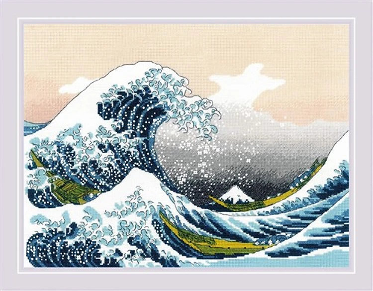 The Great Wave off Kanagawa after K. Hokusai Artwork R2186 Counted Cross Stitch Kit