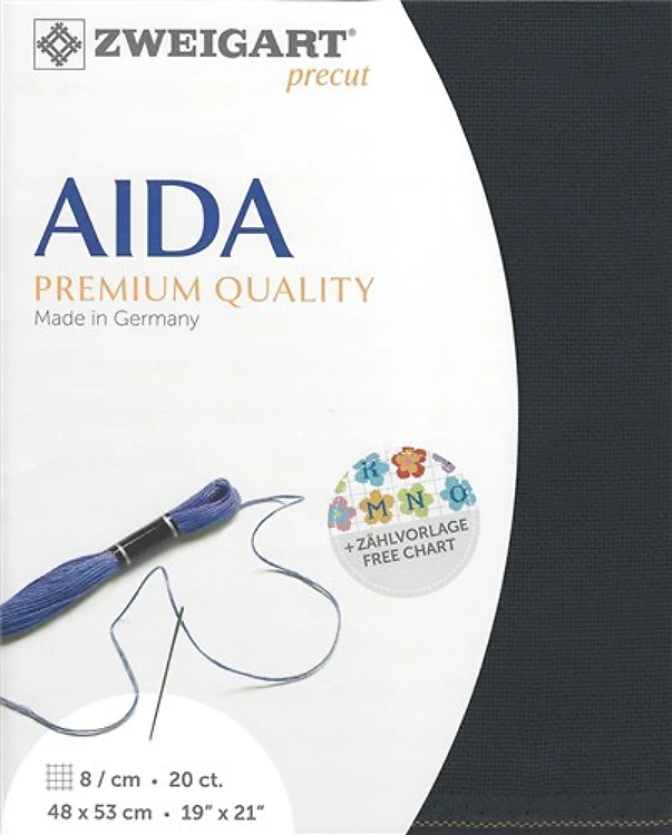 Precut Zweigart Aida extra fine 20 count Charcoal Grey 3326/7026