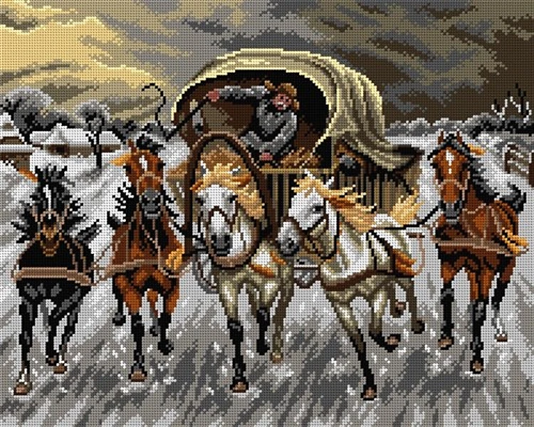 Gobelin canvas for halfstitch without yarn after Adolf Constantin Baumgartner - Stoiloff - A Caravan Racing in the Snow (fragment) 2921M