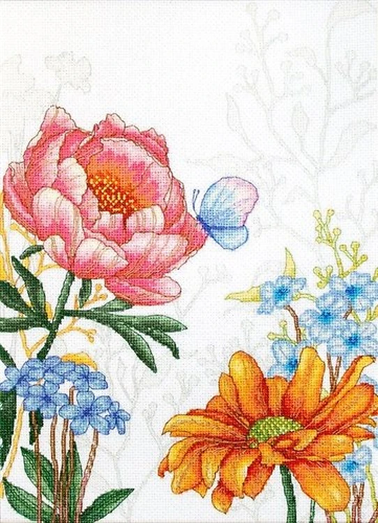 Flowers and Butterfly BU4019L Counted Cross-Stitch Kit
