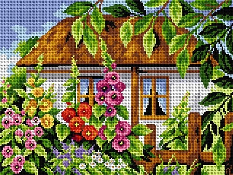 House with Mallows 2487J Needlepoint canvas for halfstitch without yarn
