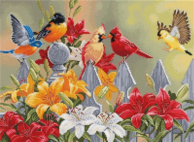 Backyard Birds with Daylilies BU5024L Counted Cross-Stitch Kit