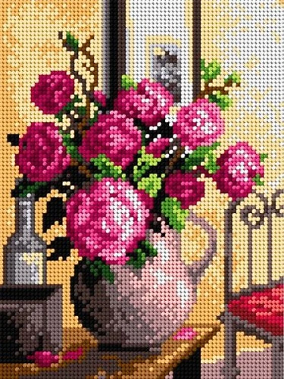 Needlepoint canvas for halfstitch without yarn Bouquet of Roses 2121F - Printed Tapestry Canvas