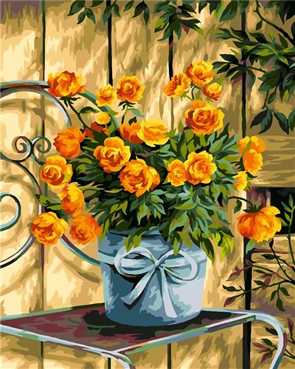 Painting by Numbers kit Crafting Spark Orange Flower Bouquet B100 19.69 x 15.75 in