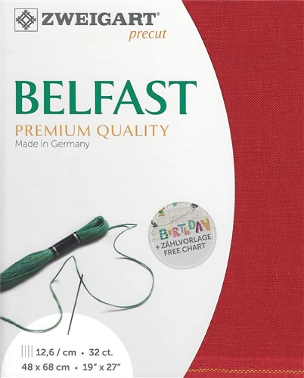 Precut Zweigart Belfast 32 count Christmas Red 3609/954