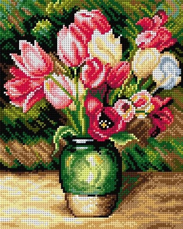 Needlepoint canvas for halfstitch without yarn after Pierre-Auguste Renoir - Tulips in a Vase 2785H - Printed Tapestry Canvas