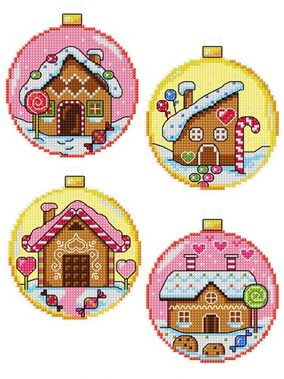 "Gingerbread Houses Baubles pink" 167CS Counted Cross-Stitch Kit
