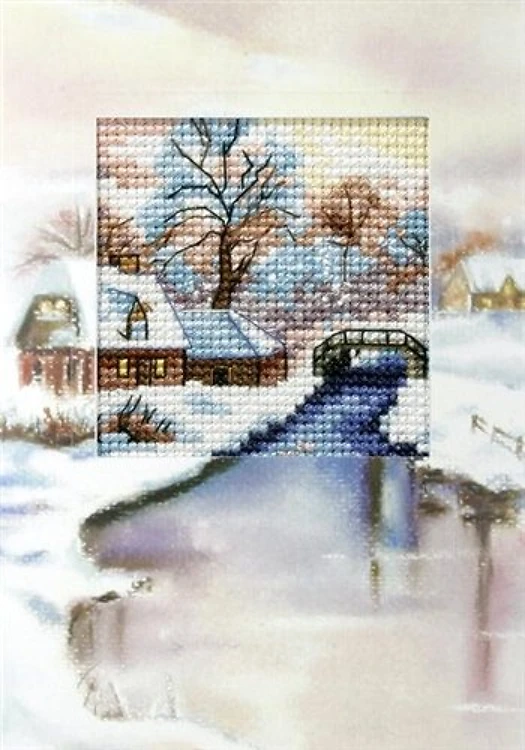 Complete cross stitch kit - greetings card "Winter landscape" 6197