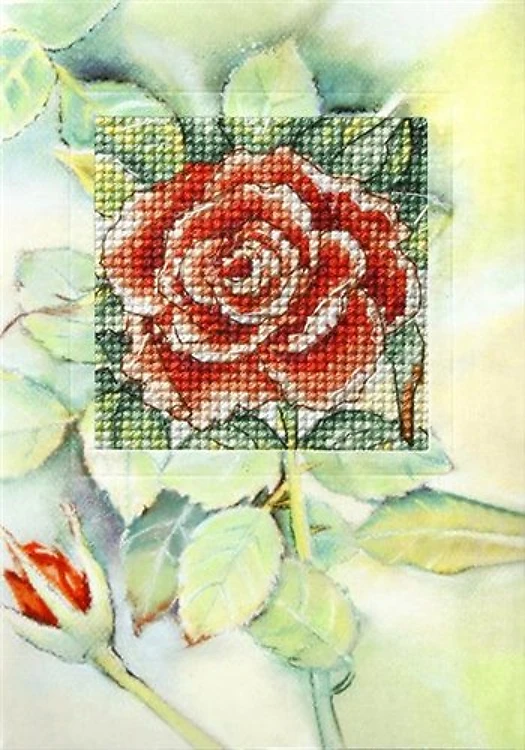 Complete counted cross stitch kit - greetings card "Rose" 6228