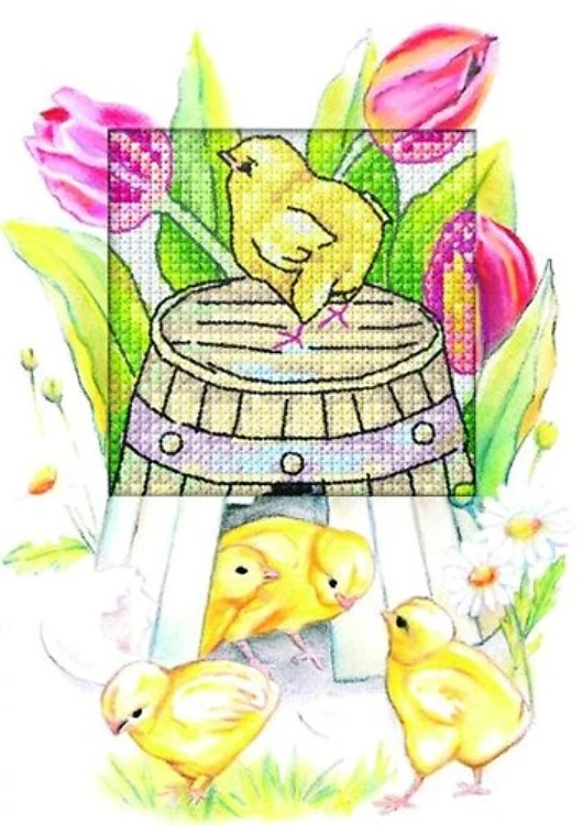 Complete counted cross stitch kit - greetings card "Easter chickens" 6265