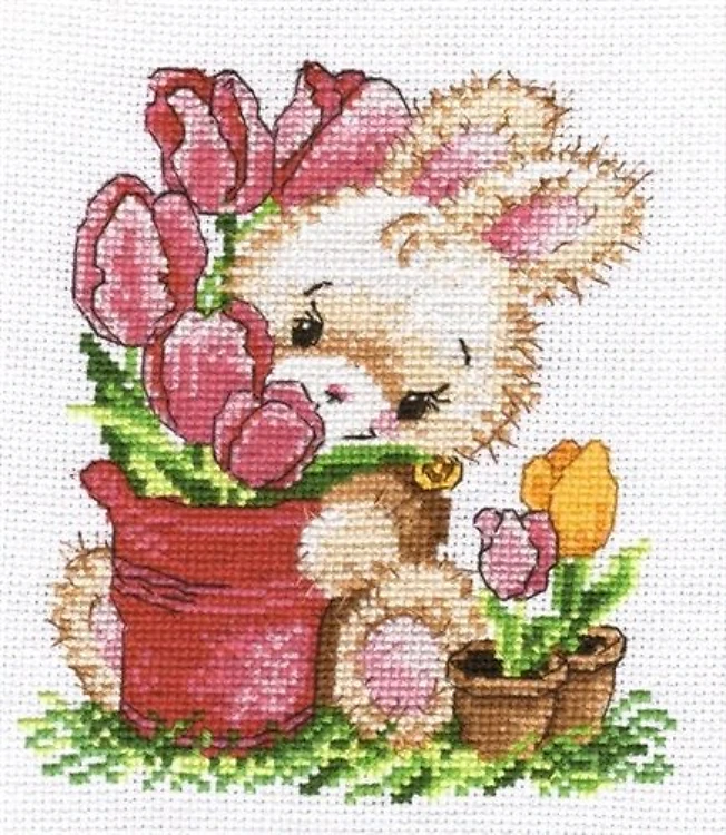 Rabbit with Tulips 715 Counted Cross Stitch Kit