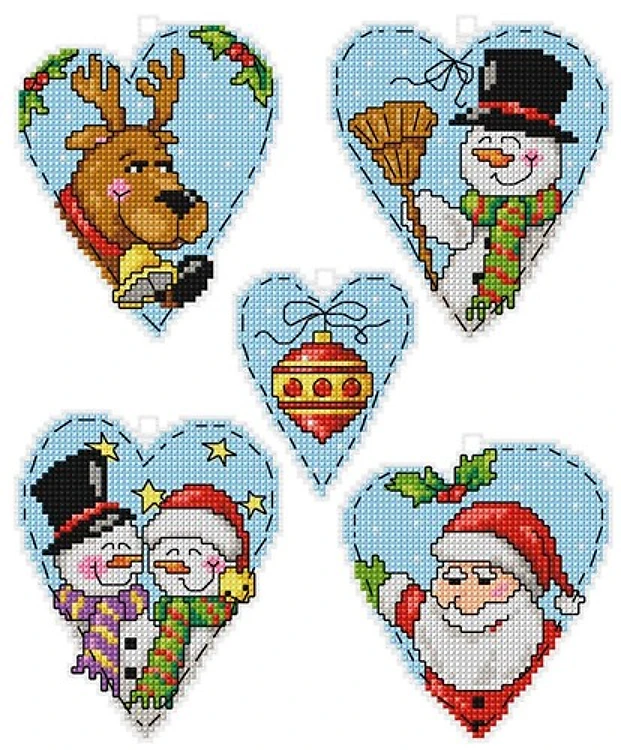 Counted cross stitch kit with plastic canvas "Hearts" set of 5 designs 7629