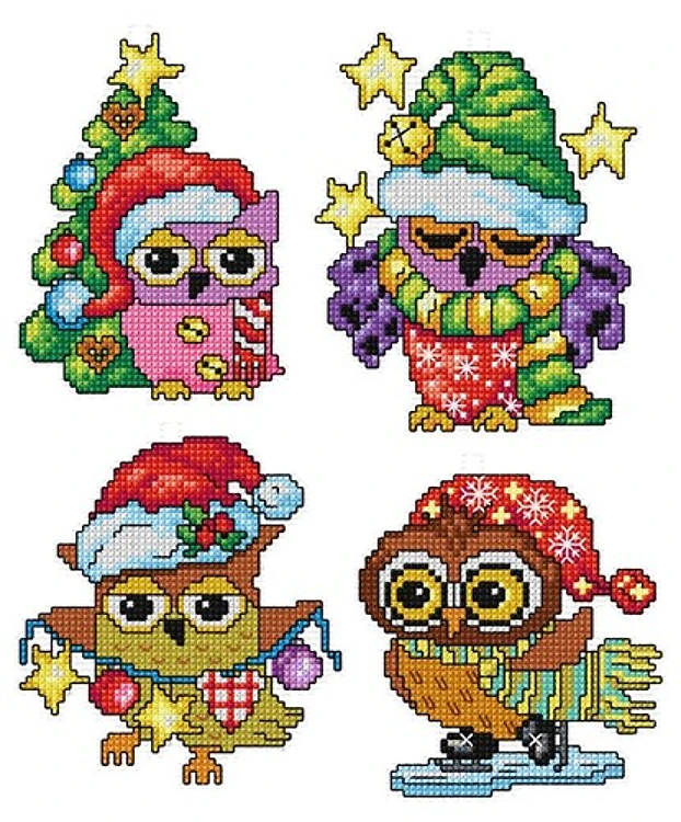 Counted cross stitch kit with plastic canvas "Owl" set of 4 designs 7651