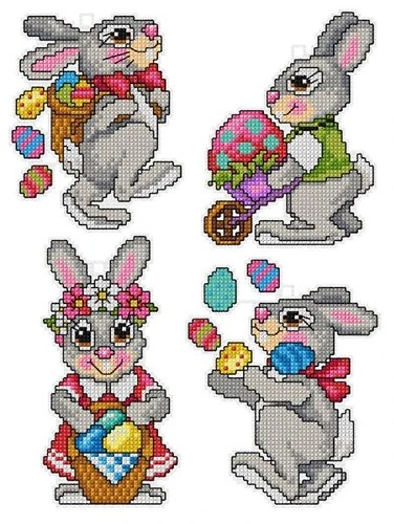 Counted cross stitch kit with plastic canvas "Easter rabbits" set of 4 designs 7666