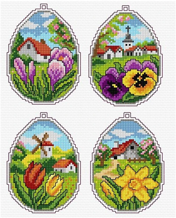 Counted cross stitch kit with plastic canvas "Easter eggs" set of 4 designs 7667