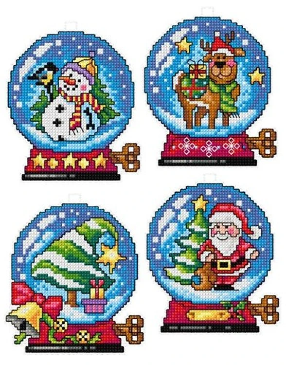 Counted cross stitch kit with plastic canvas "Christmas balls" set of 4 designs 7669