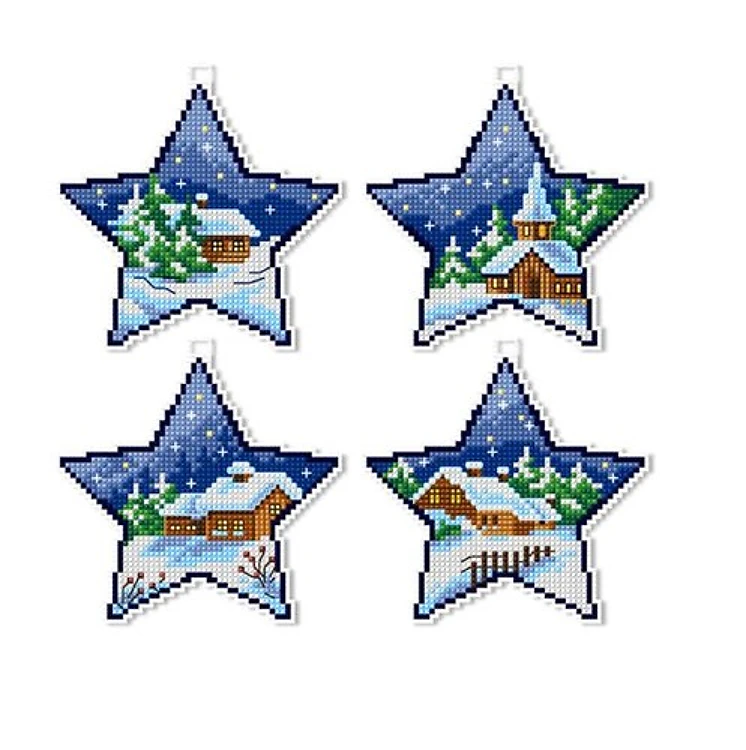 Counted cross stitch kit with plastic canvas "Winter stars" set of 4 designs 7675