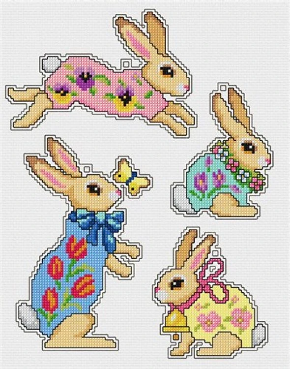 Counted cross stitch kit with plastic canvas "Easter bunnies" set of 4 designs 7676