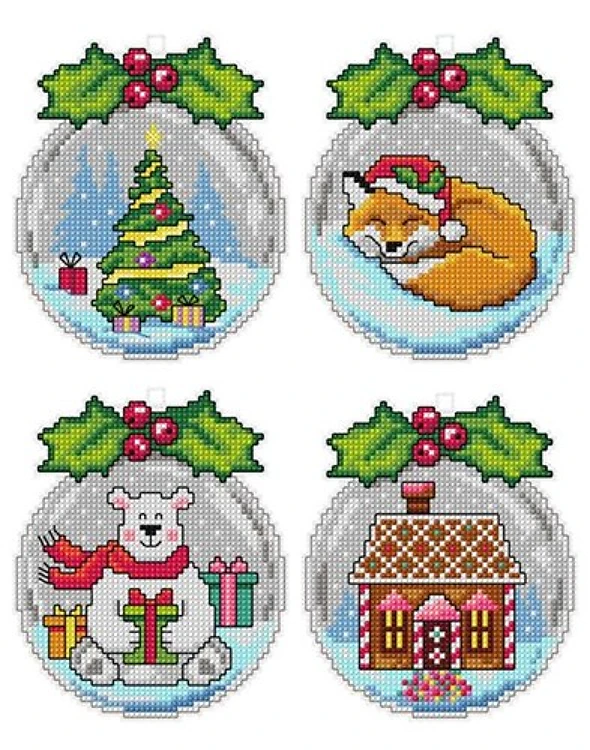 Counted cross stitch kit with plastic canvas "Christmas balls" set of 4 designs 7678