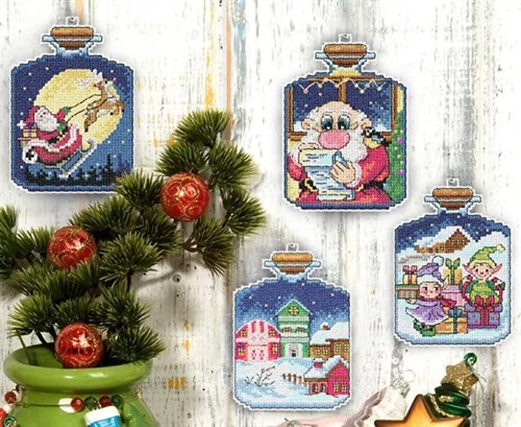 Counted cross stitch kit with plastic canvas "Christmas jars" set of 4 designs 7679