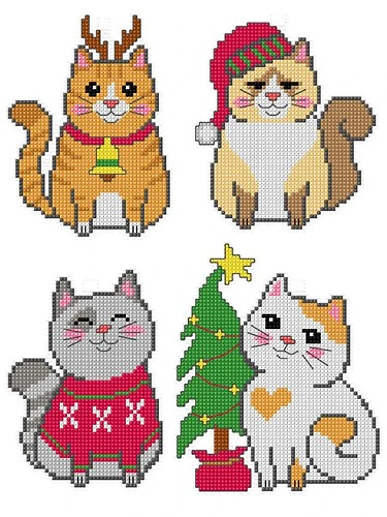 Counted cross stitch kit with plastic canvas "Christmas cats" set of 4 designs 7689