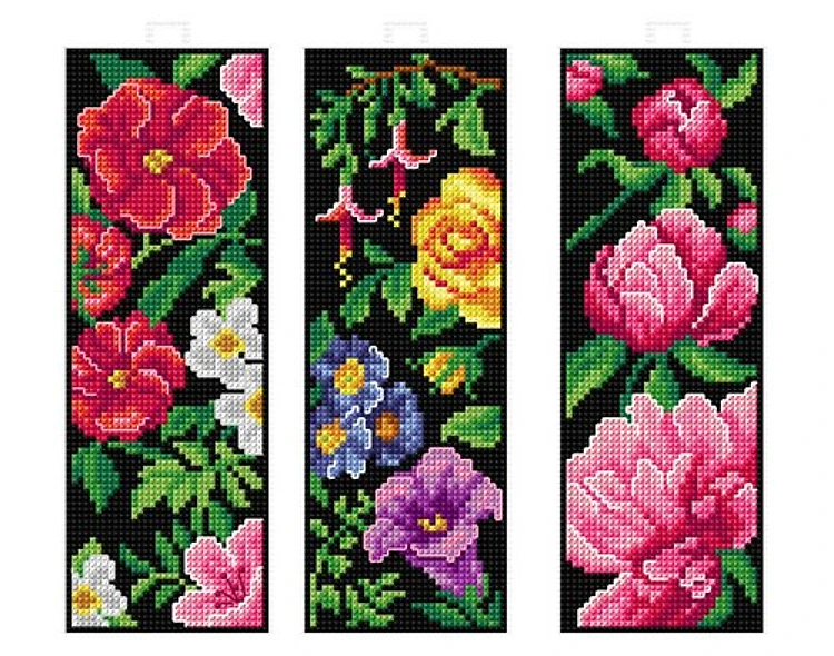 Counted cross stitch kit with plastic canvas "Bookmarks Flowers" set of 3 designs 7895