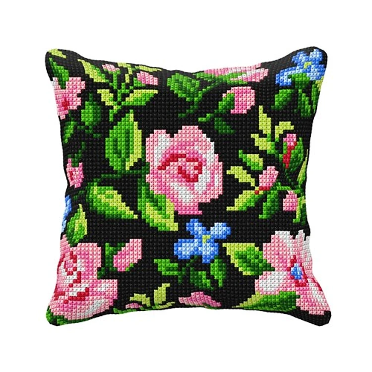 Cushion cross stitch kit "Roses on the black background" 99010