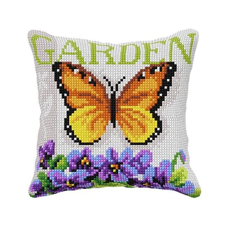 Cushion cross stitch kit "Butterfly and Violets"