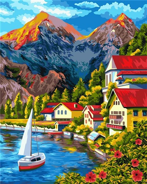 Painting by Numbers kit Crafting Spark Mountain Coast A084 19.69 x 15.75 in