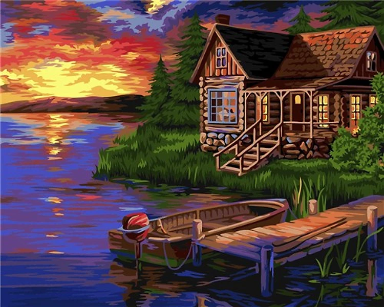 Painting by Numbers kit Crafting Spark Evening Harbour A090 19.69 x 15.75 in