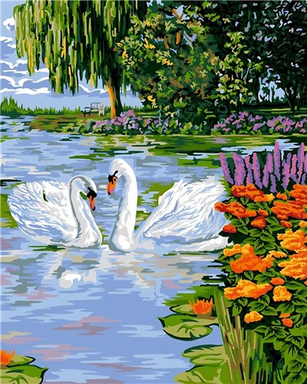 Painting by Numbers kit Crafting Spark White Swans A111 19.69 x 15.75 in