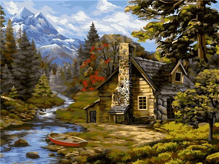 Painting by Numbers kit Crafting Spark Forest Hut A119 19.69 x 15.75 in