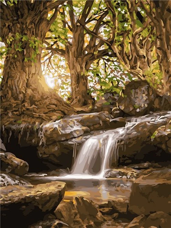 Painting by Numbers kit Crafting Spark Forest Waterfall A138 19.69 x 15.75 in